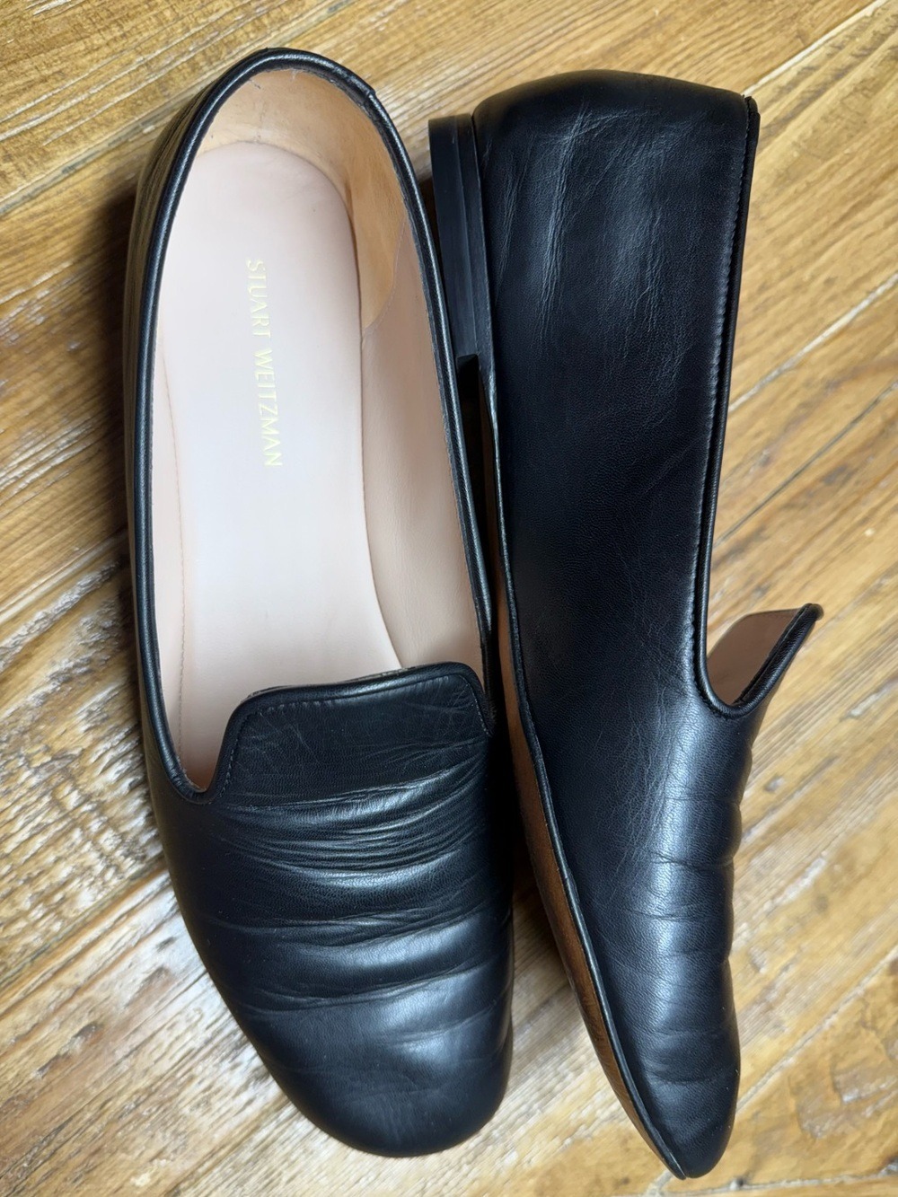 Stuart Weitzman Black Nappa Leather Payton Pleated Loafers - Size 7.5 - Picture 6 of 12